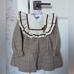 Plaid Brown and Cream Kids Formal Dress